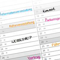 Illustrierter Veranstaltungskalender des KIT mit verschiedenen Event-Beispielen.